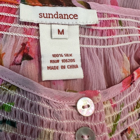 Sundance Sheer Silk Pink Floral Top SZ Medium Lightweight Cottagecore GUC - Picture 2 of 7
